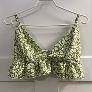 Green Floral Crop Top